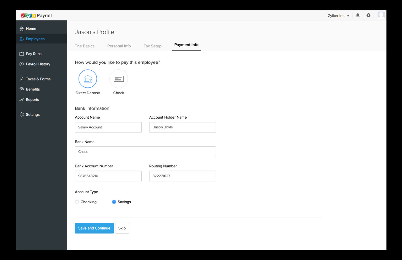 Zoho payroll